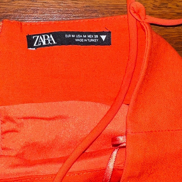 Zara Orange Wide Leg Slit Cuff High Rise Pants & Cut-Out Straight Neckline Crop - Picture 5 of 11